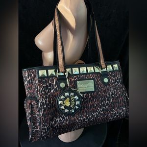 Betsey Johnson rocker chick leopard gold vintage baby diaper bag nwt rockabilly